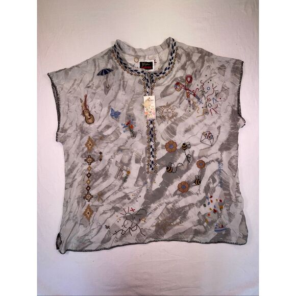 Johnny Was Multicolor Josefina Embroidered Bees Boho Silk Blouse Size 2X NWT - Picture 2 of 13
